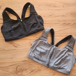 BCG Zip-Front Black and Gray Sports Bras - 2X